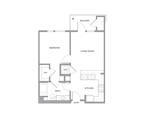 Floor plan for 1 bed, 1 bath, 760 sqft